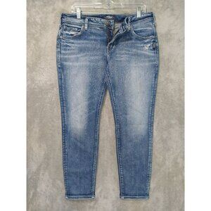 Silver Jeans Womens 30x27 Blue Denim Sam Skinny Mid Rise Distressed Medium Wash